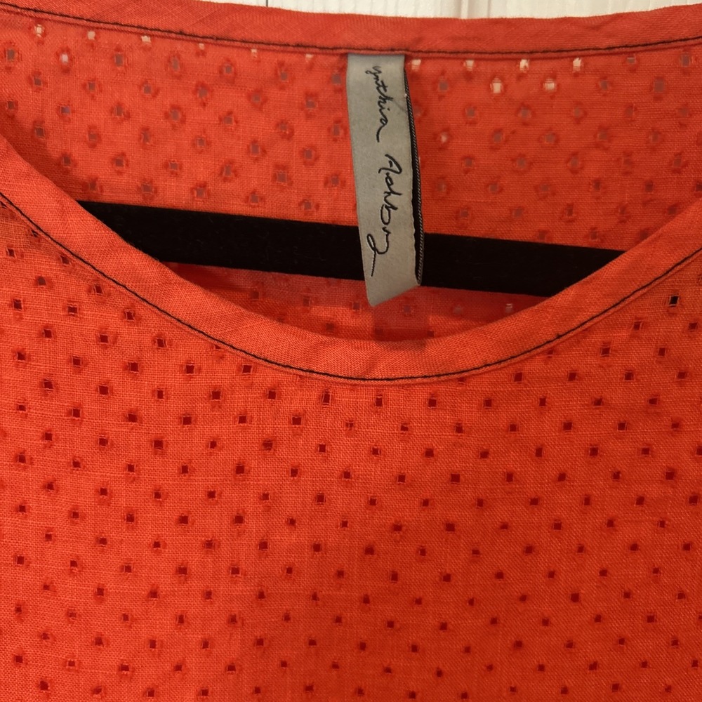 Cynthia Ashby 2X Red Linen Tunic Top Eyelet Oversized Lagenlook Scandi Girl - Picture 4 of 8
